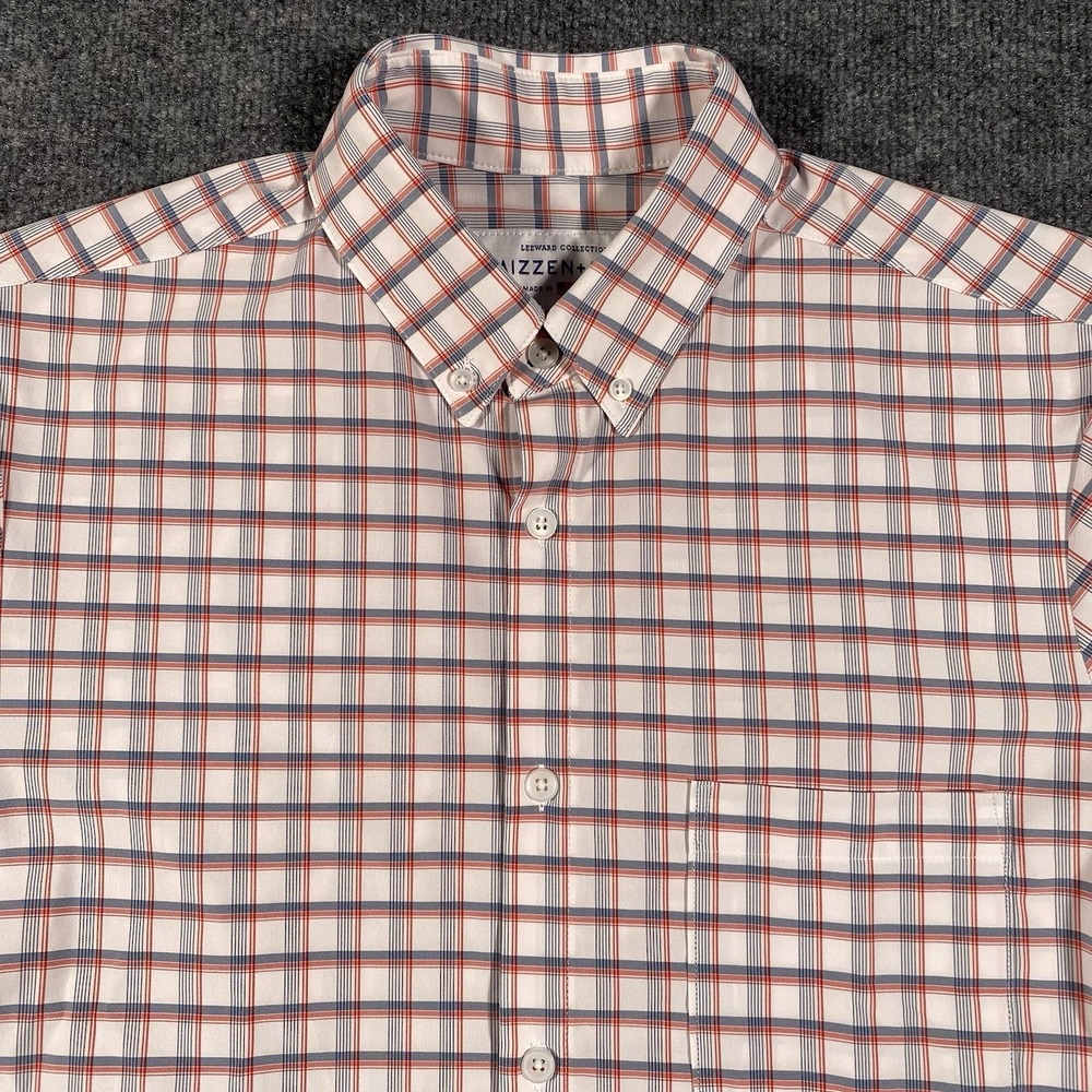 Mizzen Main Leeward Collection Stretch Check Button Shirt Mens Large Trim Fit